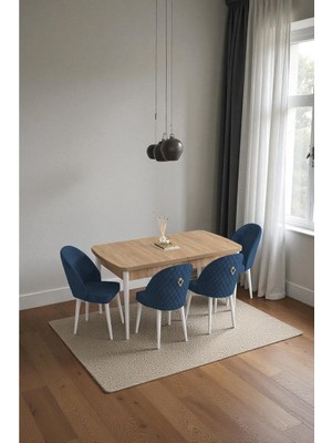 Baresmu Mura Meşe 80X132 Açılabilir Mdf Masa Yemek Odası Takımı, Mutfak Takımı 4 Adet Sandalye