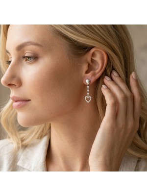 Vaoov 925 Ayar Gümüş Rodyum Kaplama Kalp Sallantılı Küpe