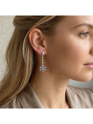 Vaoov 925 Ayar Gümüş Mavi Opal Taşlı Kar Tanesi Sallantılı Küpe