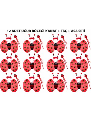 Samur Uğur Böceği Kostüm Seti - Kanat Taç Asa 3 Parça 12 Adet