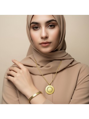 TrendyX Zırh Model Kolye ve Ayetel Kürsi Bileklik Seti Gold Renk Paslanmaz Çelik Takı