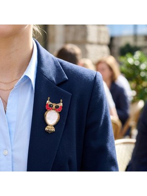 Museum Of You Baykuş Motifli Broş Taşlı ve Sedef Detaylı Şık ve Modern Kadın Takı Aksesuarı