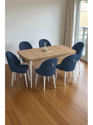 Baresmu Mura Meşe 80X132 Açılabilir Mdf Masa Yemek Odası Takımı, Mutfak Takımı 6 Adet Sandalye