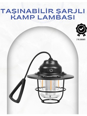 Buyx Geometrik Tasarımlı Vintage Kamp Lambası – Type-C Şarj Ayarlanabilir Parlaklı - BU002T-7GHAX