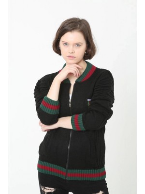 Marsilyan Tam Fermuarlı Triko Hırka - Siyah -