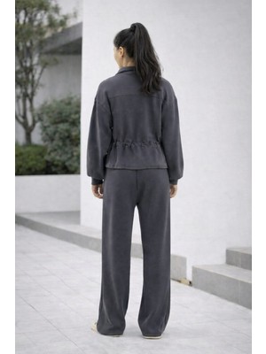 Lubiti Modal Kumaş Fermuarlı Bel Büzgülü Baggy Pantolon Rahat Spor Takım