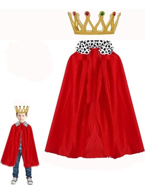 Go İthalat Çocuk Kral Pelerini 90 cm ve Altın Renk Kral Taç Seti (5250)