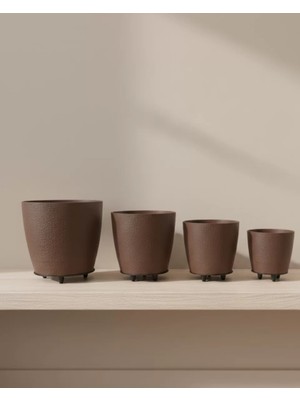 Buyx 4’lü 3D Kahverengi Dekoratif Vazo Seti Modern Ayaklı Şık Saksı Takımı - BU002T-7HEUB1