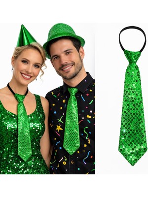 İlk El Grup Ieg™ Yeşil Renk Pul Payetli Işıltılı Parti Kravatı 33 cm