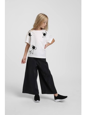 Escabel Kız Çocuk Işlemeli T-Shirt 36191 Beyaz