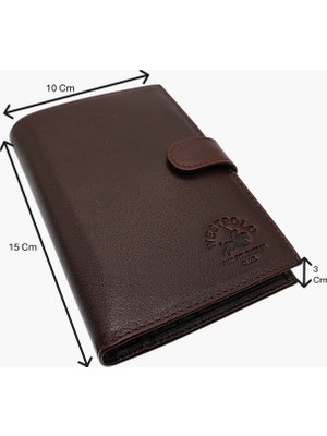 Westpolo Hakiki Deri Kağıt Para ve Bol Kart Bölmeli Unisex Portföy Cüzdan - Kahverengi