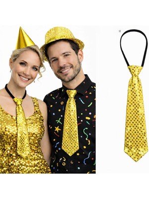 İlk El Grup Ieg™ Altın Renk Pul Payetli Işıltılı Parti Kravatı 33 cm