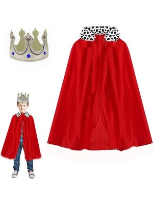 Go İthalat Çocuk Boy Kral Pelerini 90 cm ve Yumuşak Eva Kral Tacı Gümüş Renk (5250)