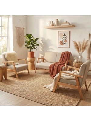 Zem Pavia Çay Seti Natürel Ahşap, Sütlü Kahve (1 ADET IKİLİ BERJER 2 ADET TEKLİ BERJER)