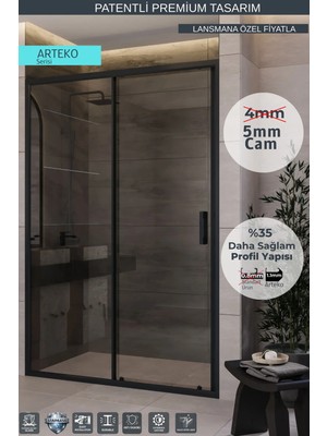 Monaqua Arteko Duşakabin Ön Cephe, 1 Sabit 1 Kayar - Antrasit Profil - Şeffaf 5mm Cam