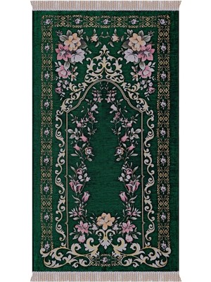 Bursa İpek Yeşil Gülbahçe Desen Kabartmalı Özel Dokuma Seccade