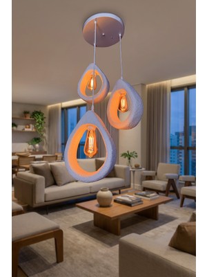 G-Light Damla Terra 3’lü Sarkıt Avize – Beton Görünümlü Modern Bohem Tasarım