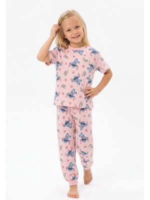 Isobel Isob Pembe Stittcch Desenli %100 Pamuk Kız Çocuk Pijama Takımı 3-12 Yaş 91001-91201