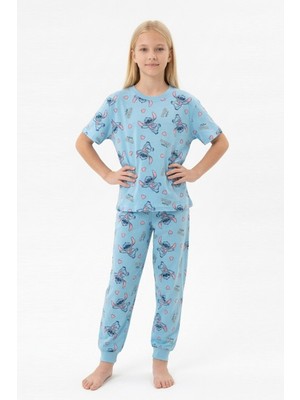 Isobel Isob Pembe Stittcch Desenli %100 Pamuk Kız Çocuk Pijama Takımı 3-12 Yaş 91001-91201
