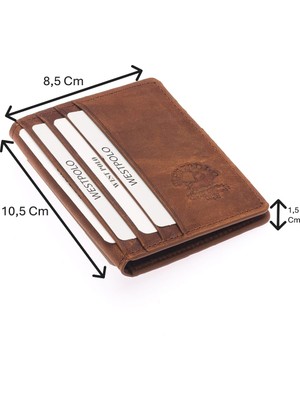 Westpolo Hakiki Eskitme Deri Kağıt Para Bölmeli Patlı Unisex Cüzdan - G2 Taba