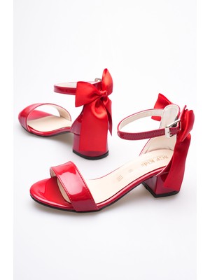 SGF Kids Tekbant Kırmızı Arkadan Fiyonklu Topuklu Abiye Ayakabı