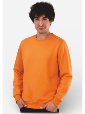 Etifa Tekstil Unisex Pamuklu Soft Sweatshirt Rahat Kalıp Nefes Alabilen Günlük Spor Casual Sweatshirt Turuncu