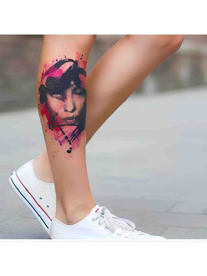 Bontexs 3 Boyutlu Realistik Kadın Figürlü Geçici Dövme - Canlı Renkler ve Suluboya Detaylı Sanatsal Dövme 1 Ay Kalıcı