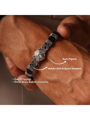 Tansesuar Kurt Başlı Sarmal Zirkon Taşlı Hakiki Deri Bileklik