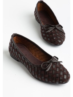 Shemard Bero Kadın Kahverengi El Örgüsü Fiyonklu Ortopedik Babet