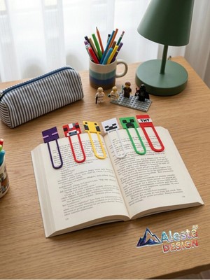 Alesta EP Design Minecraft Karakterli 6 Adet Kitap Ayracı Set - 3D Baskı Dayanıklı Tasarım Ayraç