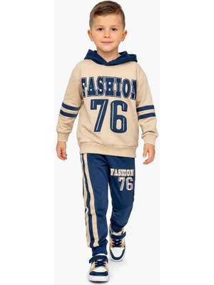 Feely Kids Erkek Çocuk Kapüşonlu Eşofman Takımı Fashion 76 Baskılı – Pamuklu 2 Parça Spor Takım
