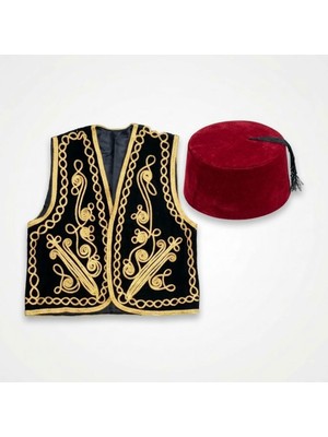 Ceyyiz Damat Kına Gecesi Osmanlı Siyah Yelek ve Fes Takım