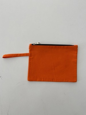 Etifa Tekstil Kanvas Clutch Çanta Astarlı Dayanıklı Fermuarlı Günlük Kullanım Kadın El Çantası Organizer Çanta Turuncu