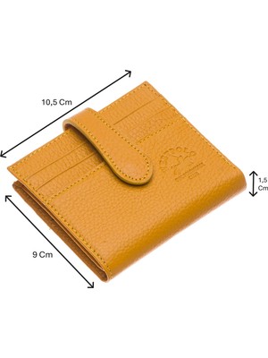Westpolo Hakiki Deri Kağıt Para ve Bol Kart Bölmeli Patlı Unisex Cüzdan - Hardal