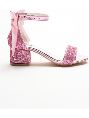 SGF Kids Pembe Cam Kırığı Arkadan Fiyonklu Topuklu Abiye Ayakabı