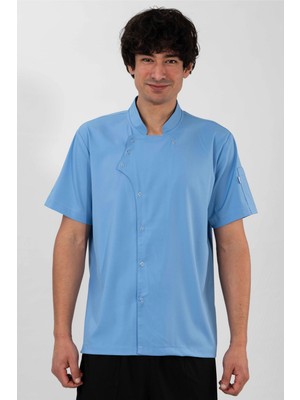 Etifa Tekstil Profesyonel Aşçı Ceketi Likralı Soft Kumaş Rahat Kalıp Şef Mutfak Üniforma Açık Mavi