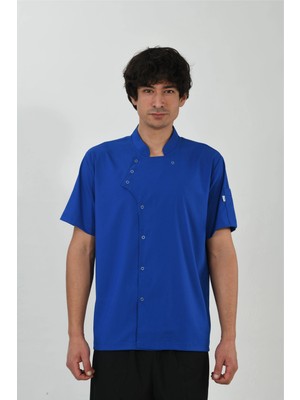 Etifa Tekstil Profesyonel Aşçı Ceketi Likralı Soft Kumaş Rahat Kalıp Şef Mutfak Üniforma Sax Mavi