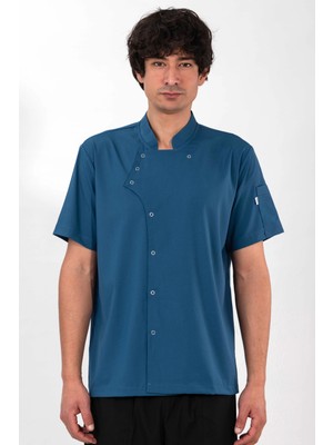 Etifa Tekstil Profesyonel Aşçı Ceketi Likralı Soft Kumaş Rahat Kalıp Şef Mutfak Üniforma Indigo Mavi