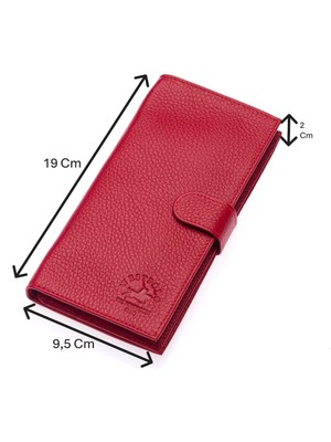 Westpolo Hakiki Deri Kağıt Para, Bol Kart ve Telefon Bölmeli Uzun Portföy Unisex Cüzdan - Kırmızı