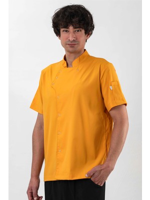 Etifa Tekstil Profesyonel Aşçı Ceketi Likralı Soft Kumaş Rahat Kalıp Şef Mutfak Üniforması Hardal