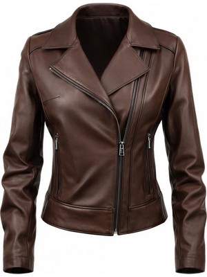 Tabakhanem Kadın Siyah Hakiki Deri Ceket - Asimetrik Fermuarlı Biker Model