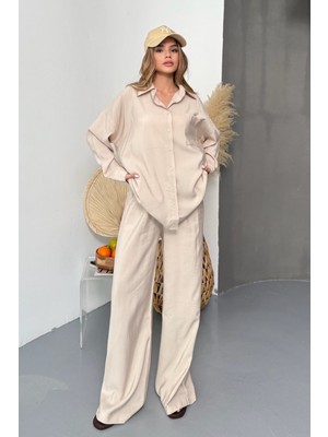 Balenbi Oversize Gömlek Bol Paça Pantolonlu Rahat Kesim Kadın Ikili Takım 1201