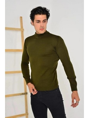 Marsilyan Tam Balıkçı Yaka Düz Renk Kazak - Yeşil -