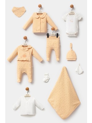 Moi Noi Sonbahar Temalı Fırfırlı 10'lu Hastane Çıkışı - Tarçın & Ekru Yaprak Desenli