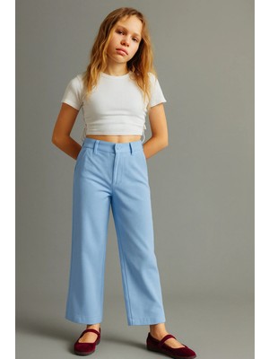 Esila Kids Kız Çocuk Pantolon Gabardin Geniş Paça Pantolon 4-11 Yaş