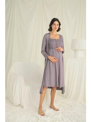 Aria's Closet Arias Closet Dantelli Önü Düğmeli Hamile Lohusa Sabahlık Takımı