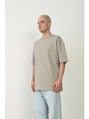 Erkek Baskılı T-Shirt Kısa Kol Bisiklet Yaka Rahat Kalıp Tişört  - Boyalı Gri