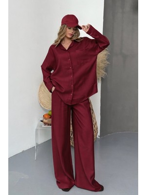 Balenbi Oversize Gömlek Bol Paça Pantolonlu Rahat Kesim Kadın Ikili Takım 1201