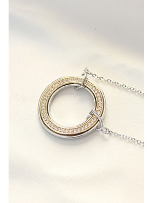 Moresun Buğz 316L Çelik Zirkon Taşlı Çift Renkli Tifany Kolye - Buğz