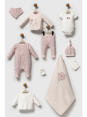 Moi Noi Yeni Doğan "tea" Koleksiyonu Nakışlı ve Baskılı 10'lu Hastane Çıkışı Seti - %100 Pamuk